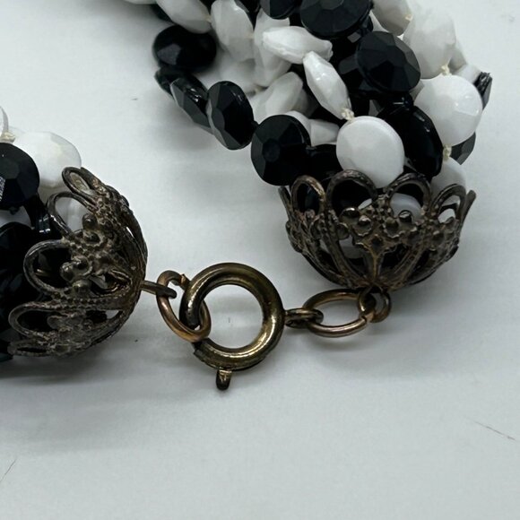 Vintage Multi-Strand Black White Necklace 1970s Acrylic Bead Torsade Statement - Picture 8 of 16